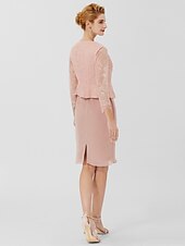 cheap Mother of the Bride-Sheath / Column Mother of the Bride Dress Formal Classic &amp; Timeless Elegant &amp; Luxurious Convertible Dress Jewel Neck Knee Length Chiffon Sheer Lace 3/4 Length Sleeve with Sash / Ribbon 2023