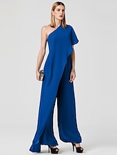 cheap Wedding Guest Dresses-Jumpsuits Sexy Dress Formal Evening Floor Length Sleeveless One Shoulder Fall Wedding Guest Chiffon with Draping