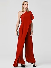 cheap Wedding Guest Dresses-Jumpsuits Sexy Dress Formal Evening Floor Length Sleeveless One Shoulder Fall Wedding Guest Chiffon with Draping