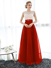 economico Abiti per le feste-Abito Elegante A-Line Invitate a Matrimoni Prom Lunghezza a Terra Senza Maniche Collo Illusione Tulle su Pizzo con Perlina