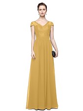 cheap Evening Dresses-Sheath / Column Minimalist Elegant Formal Evening Wedding Party Dress V Neck Short Sleeve Floor Length Chiffon Lace with Lace Insert 2021