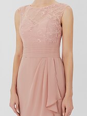 cheap Mother of the Bride-Sheath / Column Mother of the Bride Dress Formal Classic &amp; Timeless Elegant &amp; Luxurious Convertible Dress Jewel Neck Knee Length Chiffon Sheer Lace 3/4 Length Sleeve with Sash / Ribbon 2023