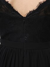 cheap Evening Dresses-Sheath / Column Minimalist Elegant Formal Evening Wedding Party Dress V Neck Short Sleeve Floor Length Chiffon Lace with Lace Insert 2021