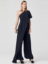 cheap Wedding Guest Dresses-Jumpsuits Sexy Dress Formal Evening Floor Length Sleeveless One Shoulder Fall Wedding Guest Chiffon with Draping