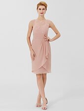 cheap Mother of the Bride-Sheath / Column Mother of the Bride Dress Formal Classic &amp; Timeless Elegant &amp; Luxurious Convertible Dress Jewel Neck Knee Length Chiffon Sheer Lace 3/4 Length Sleeve with Sash / Ribbon 2023