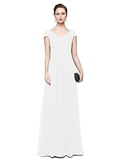 cheap Evening Dresses-Sheath / Column Minimalist Elegant Formal Evening Wedding Party Dress V Neck Short Sleeve Floor Length Chiffon Lace with Lace Insert 2021