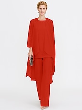 billiga Mammas byxdräkter-Strand Bröllop Jumpsuit/Byxdräkt 3 Delar Mor Till Brud Bröllops Gäst Elegant Plus Size Inkluderat Bateau Hals Golvlängd Chiffon Ärmlös Jacka es med Enfärgade Färger