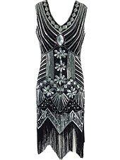economico Vestiti-Anni Ruggenti Brillare &amp; Splendere Anni 1920 Lunghezza al ginocchio Abito Flapper Vestito Costume da festa Il grande Gatsby Charleston Invitato al matrimonio Paillettes Frangia con nappe Paillettes