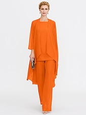 billiga Mammas byxdräkter-Strand Bröllop Jumpsuit/Byxdräkt 3 Delar Mor Till Brud Bröllops Gäst Elegant Plus Size Inkluderat Bateau Hals Golvlängd Chiffon Ärmlös Jacka es med Enfärgade Färger