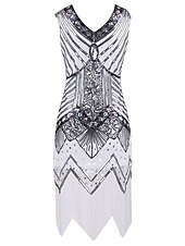 economico Vestiti-Anni Ruggenti Brillare &amp; Splendere Anni 1920 Lunghezza al ginocchio Abito Flapper Vestito Costume da festa Il grande Gatsby Charleston Invitato al matrimonio Paillettes Frangia con nappe Paillettes