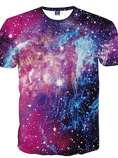 billige 3D T-skjorter-Herre Grafisk Galakse T skjorte Morsomme t-skjorter Kortermet T skjorte Rund hals Skjorte Grunnleggende Daglig Klubb Lilla Sommer Klær S M L XL 2XL