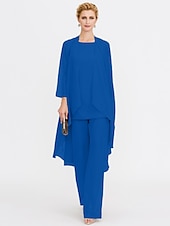 billiga Mammas byxdräkter-Strand Bröllop Jumpsuit/Byxdräkt 3 Delar Mor Till Brud Bröllops Gäst Elegant Plus Size Inkluderat Bateau Hals Golvlängd Chiffon Ärmlös Jacka es med Enfärgade Färger