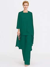 billiga Mammas byxdräkter-Strand Bröllop Jumpsuit/Byxdräkt 3 Delar Mor Till Brud Bröllops Gäst Elegant Plus Size Inkluderat Bateau Hals Golvlängd Chiffon Ärmlös Jacka es med Enfärgade Färger