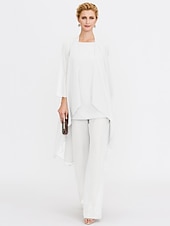billiga Mammas byxdräkter-Strand Bröllop Jumpsuit/Byxdräkt 3 Delar Mor Till Brud Bröllops Gäst Elegant Plus Size Inkluderat Bateau Hals Golvlängd Chiffon Ärmlös Jacka es med Enfärgade Färger