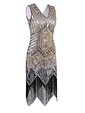 economico Vestiti-Anni Ruggenti Brillare &amp; Splendere Anni 1920 Lunghezza al ginocchio Abito Flapper Vestito Costume da festa Il grande Gatsby Charleston Invitato al matrimonio Paillettes Frangia con nappe Paillettes