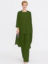 billiga Mammas byxdräkter-Strand Bröllop Jumpsuit/Byxdräkt 3 Delar Mor Till Brud Bröllops Gäst Elegant Plus Size Inkluderat Bateau Hals Golvlängd Chiffon Ärmlös Jacka es med Enfärgade Färger