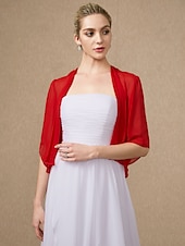 economico impacchi per gli invitati al matrimonio-avvolgere le donne bolero pure basic protezione solare mezza manica in chiffon per gli ospiti di un matrimonio avvolge con colore puro per il matrimonio in tutte le stagioni
