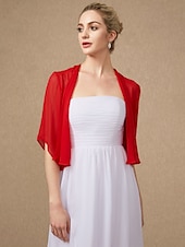 economico impacchi per gli invitati al matrimonio-avvolgere le donne bolero pure basic protezione solare mezza manica in chiffon per gli ospiti di un matrimonio avvolge con colore puro per il matrimonio in tutte le stagioni