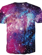 billige 3D T-skjorter-Herre Grafisk Galakse T skjorte Morsomme t-skjorter Kortermet T skjorte Rund hals Skjorte Grunnleggende Daglig Klubb Lilla Sommer Klær S M L XL 2XL