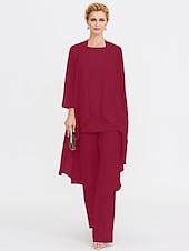 billiga Mammas byxdräkter-Strand Bröllop Jumpsuit/Byxdräkt 3 Delar Mor Till Brud Bröllops Gäst Elegant Plus Size Inkluderat Bateau Hals Golvlängd Chiffon Ärmlös Jacka es med Enfärgade Färger