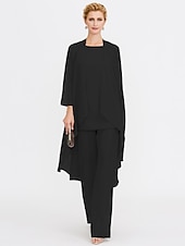 billiga Mammas byxdräkter-Strand Bröllop Jumpsuit/Byxdräkt 3 Delar Mor Till Brud Bröllops Gäst Elegant Plus Size Inkluderat Bateau Hals Golvlängd Chiffon Ärmlös Jacka es med Enfärgade Färger