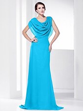 economico Matrimoni e cerimonie-A tubino Elegante Vestito Invitati del matrimonio Serata formale Strascico a terra Senza maniche Girocollo Chiffon Shiena scoperta con Drappeggio 2023