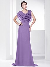 economico Matrimoni e cerimonie-A tubino Elegante Vestito Invitati del matrimonio Serata formale Strascico a terra Senza maniche Girocollo Chiffon Shiena scoperta con Drappeggio 2023