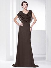 economico Matrimoni e cerimonie-A tubino Elegante Vestito Invitati del matrimonio Serata formale Strascico a terra Senza maniche Girocollo Chiffon Shiena scoperta con Drappeggio 2023