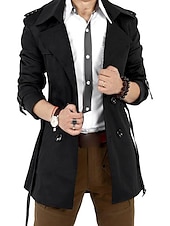 baratos Trench coat masculino-Homens Casaco de inverno Jaqueta Corta-Vento Jaqueta de Transição Casaco de campo Peacoat Casaco impermeável Casaco O negócio Casual Outono Inverno Algodão agasalhos Roupa Cor Sólida Superdimensionado