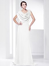 economico Matrimoni e cerimonie-A tubino Elegante Vestito Invitati del matrimonio Serata formale Strascico a terra Senza maniche Girocollo Chiffon Shiena scoperta con Drappeggio 2023