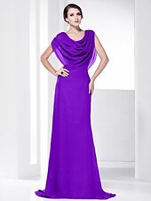 economico Matrimoni e cerimonie-A tubino Elegante Vestito Invitati del matrimonio Serata formale Strascico a terra Senza maniche Girocollo Chiffon Shiena scoperta con Drappeggio 2023