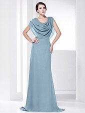 economico Matrimoni e cerimonie-A tubino Elegante Vestito Invitati del matrimonio Serata formale Strascico a terra Senza maniche Girocollo Chiffon Shiena scoperta con Drappeggio 2023