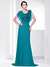 economico Matrimoni e cerimonie-A tubino Elegante Vestito Invitati del matrimonio Serata formale Strascico a terra Senza maniche Girocollo Chiffon Shiena scoperta con Drappeggio 2023