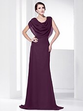economico Matrimoni e cerimonie-A tubino Elegante Vestito Invitati del matrimonio Serata formale Strascico a terra Senza maniche Girocollo Chiffon Shiena scoperta con Drappeggio 2023
