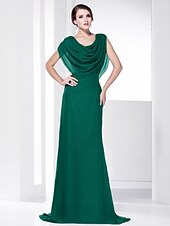 economico Matrimoni e cerimonie-A tubino Elegante Vestito Invitati del matrimonio Serata formale Strascico a terra Senza maniche Girocollo Chiffon Shiena scoperta con Drappeggio 2023