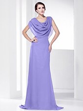 economico Matrimoni e cerimonie-A tubino Elegante Vestito Invitati del matrimonio Serata formale Strascico a terra Senza maniche Girocollo Chiffon Shiena scoperta con Drappeggio 2023
