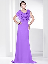economico Matrimoni e cerimonie-A tubino Elegante Vestito Invitati del matrimonio Serata formale Strascico a terra Senza maniche Girocollo Chiffon Shiena scoperta con Drappeggio 2023