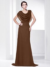 economico Matrimoni e cerimonie-A tubino Elegante Vestito Invitati del matrimonio Serata formale Strascico a terra Senza maniche Girocollo Chiffon Shiena scoperta con Drappeggio 2023