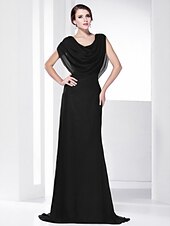 economico Matrimoni e cerimonie-A tubino Elegante Vestito Invitati del matrimonio Serata formale Strascico a terra Senza maniche Girocollo Chiffon Shiena scoperta con Drappeggio 2023