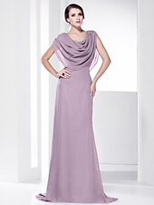 economico Matrimoni e cerimonie-A tubino Elegante Vestito Invitati del matrimonio Serata formale Strascico a terra Senza maniche Girocollo Chiffon Shiena scoperta con Drappeggio 2023