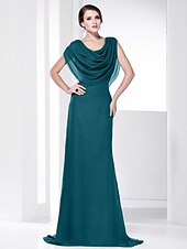 economico Matrimoni e cerimonie-A tubino Elegante Vestito Invitati del matrimonio Serata formale Strascico a terra Senza maniche Girocollo Chiffon Shiena scoperta con Drappeggio 2023
