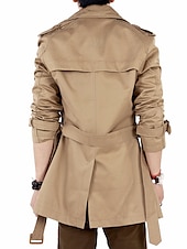 baratos Trench coat masculino-Homens Casaco de inverno Jaqueta Corta-Vento Jaqueta de Transição Casaco de campo Peacoat Casaco impermeável Casaco O negócio Casual Outono Inverno Algodão agasalhos Roupa Cor Sólida Superdimensionado