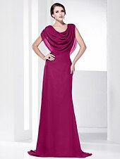 economico Matrimoni e cerimonie-A tubino Elegante Vestito Invitati del matrimonio Serata formale Strascico a terra Senza maniche Girocollo Chiffon Shiena scoperta con Drappeggio 2023