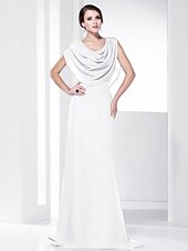 economico Matrimoni e cerimonie-A tubino Elegante Vestito Invitati del matrimonio Serata formale Strascico a terra Senza maniche Girocollo Chiffon Shiena scoperta con Drappeggio 2023