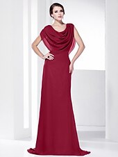 economico Matrimoni e cerimonie-A tubino Elegante Vestito Invitati del matrimonio Serata formale Strascico a terra Senza maniche Girocollo Chiffon Shiena scoperta con Drappeggio 2023