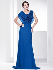 economico Matrimoni e cerimonie-A tubino Elegante Vestito Invitati del matrimonio Serata formale Strascico a terra Senza maniche Girocollo Chiffon Shiena scoperta con Drappeggio 2023