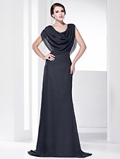 economico Matrimoni e cerimonie-A tubino Elegante Vestito Invitati del matrimonio Serata formale Strascico a terra Senza maniche Girocollo Chiffon Shiena scoperta con Drappeggio 2023