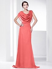 economico Matrimoni e cerimonie-A tubino Elegante Vestito Invitati del matrimonio Serata formale Strascico a terra Senza maniche Girocollo Chiffon Shiena scoperta con Drappeggio 2023