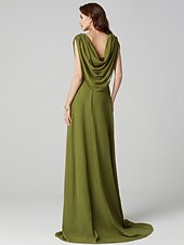 economico Matrimoni e cerimonie-A tubino Elegante Vestito Invitati del matrimonio Serata formale Strascico a terra Senza maniche Girocollo Chiffon Shiena scoperta con Drappeggio 2023