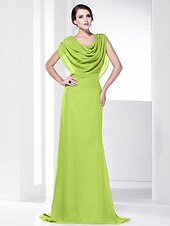 economico Matrimoni e cerimonie-A tubino Elegante Vestito Invitati del matrimonio Serata formale Strascico a terra Senza maniche Girocollo Chiffon Shiena scoperta con Drappeggio 2023